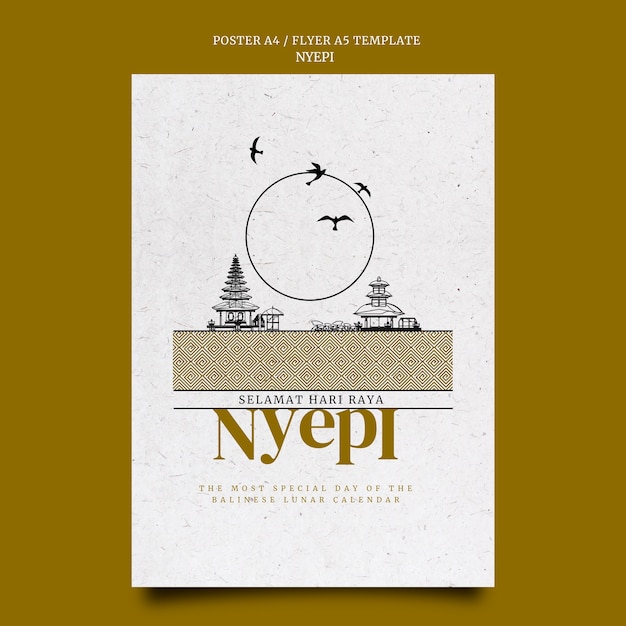 PSD gratuito plantilla de póster y volante de diseño plano nyepi