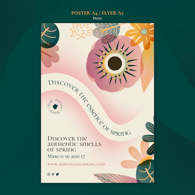 PSD gratuito plantilla de póster y volante de primavera degradada