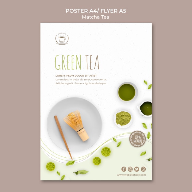 PSD gratuito plantilla de póster / volante de té verde