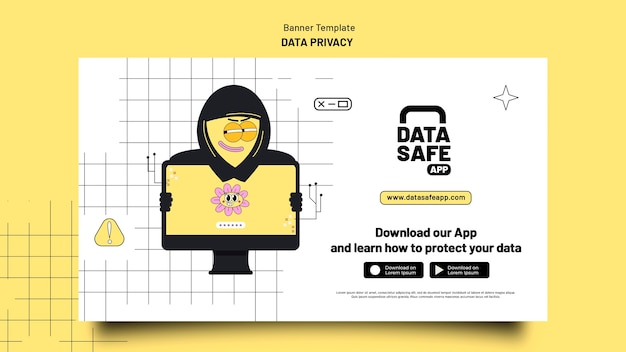 PSD gratuito plantilla de privacidad de datos de diseño plano