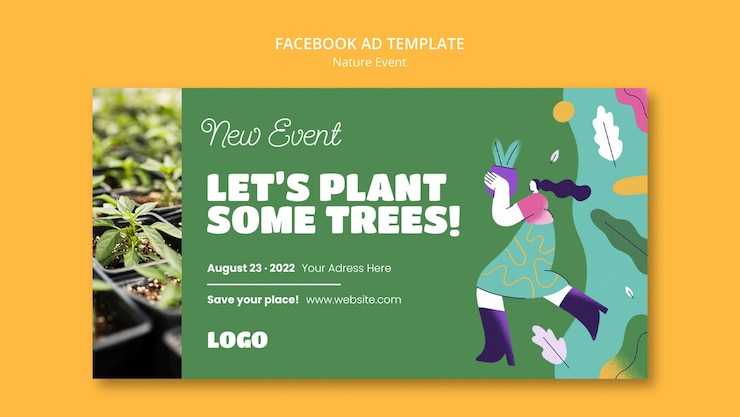 PSD gratuito plantilla de promoción de redes sociales para eventos de plantación de árboles con formas abstractas
