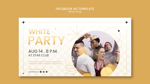 Plantilla de promoción de redes sociales de fiesta blanca con diseño dorado