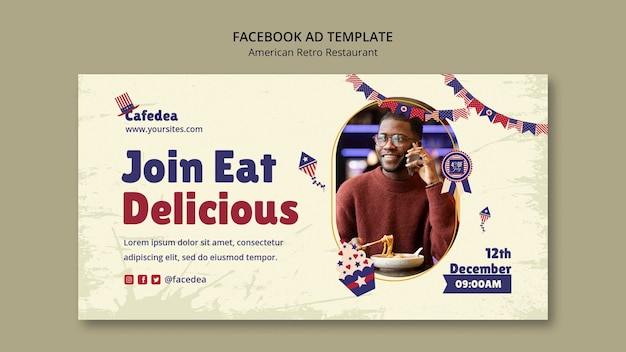 PSD gratuito plantilla de promoción de redes sociales para restaurante retro americano