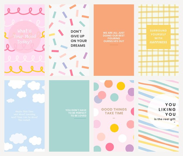 Plantilla psd editable para historias de redes sociales en varios estilos de arte con textos inspiradores