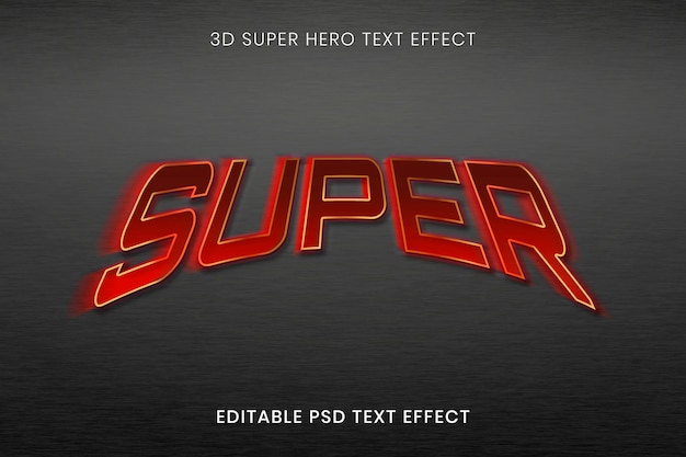 Plantilla psd de efecto de texto 3d, tipografía editable de superhéroe de alta calidad