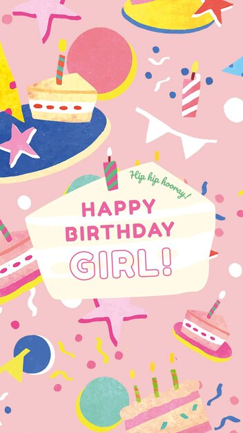 Plantilla psd de felicitación de cumpleaños infantil para niña