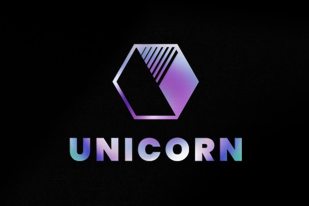 Plantilla psd de logotipo de empresa de unicornio colorido en estilo de efecto de texto de neón