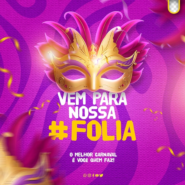 Plantilla de psd redes sociales festividades del carnaval de brasil con un fondo colorido carnaval de brasil