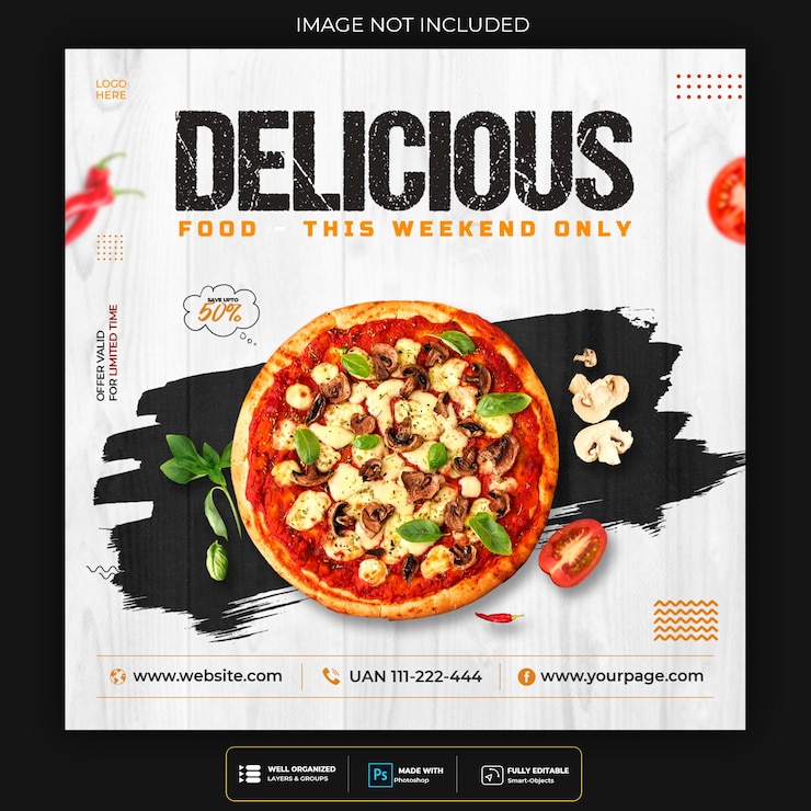 Plantilla de publicación de banner de redes sociales de comida de pizza