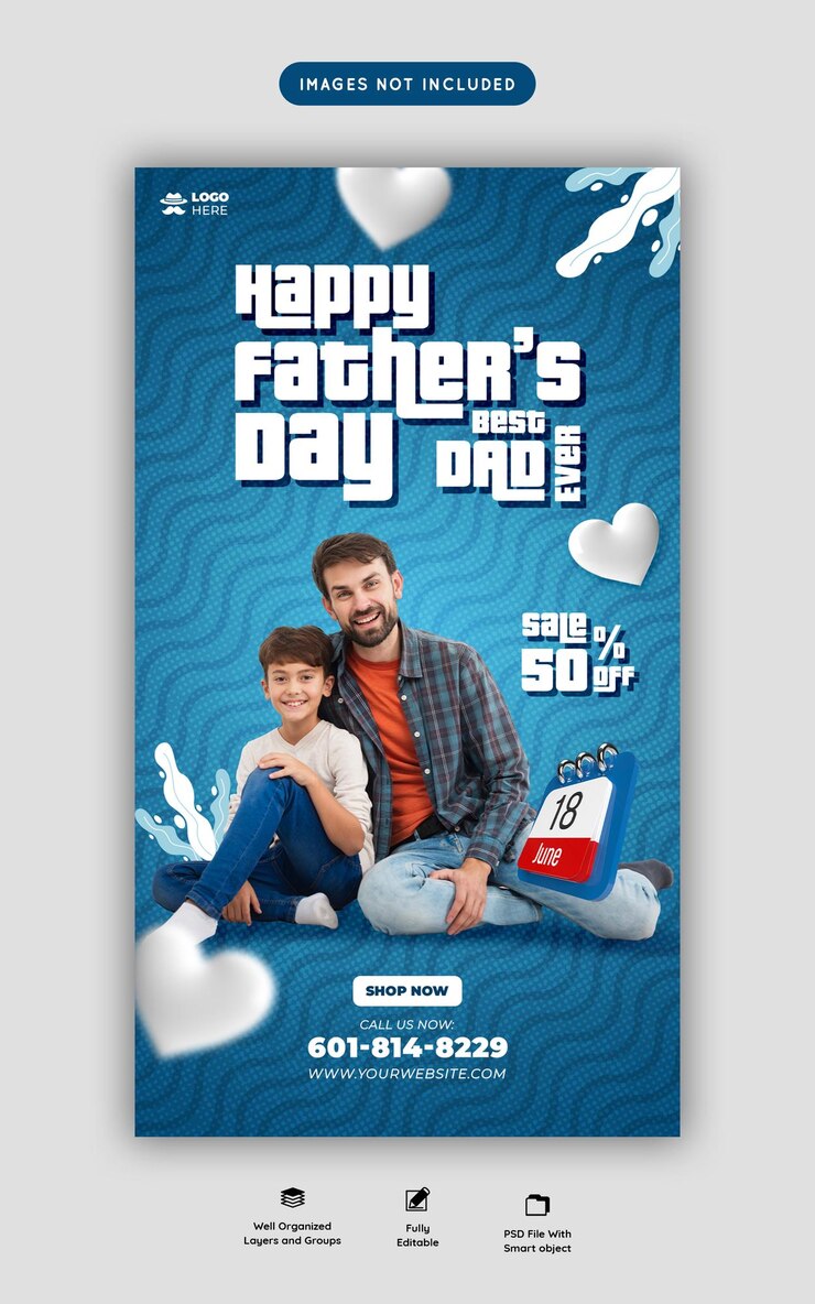 Plantilla de publicación de historia de Facebook e Instagram para redes sociales del Día del padre feliz