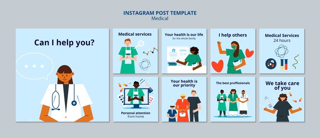 Plantilla de publicación de instagram de ayuda médica de diseño plano