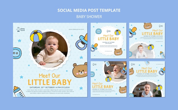 Plantilla de publicación de instagram de baby shower de diseño plano