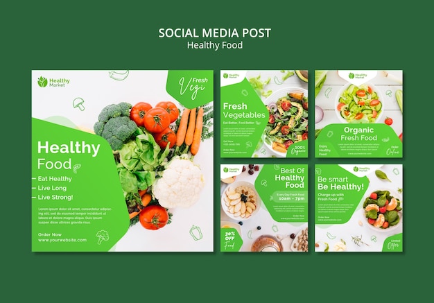 PSD gratuito plantilla de publicación de instagram de comida saludable de diseño plano