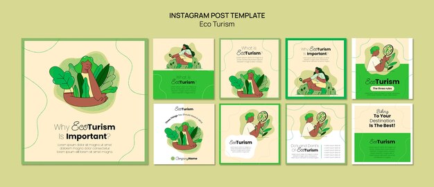 Plantilla de publicación de instagram de ecoturismo de diseño plano