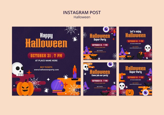 Plantilla de publicación de instagram de halloween de diseño plano