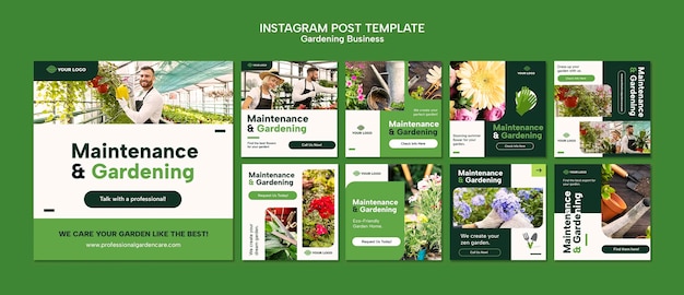 Plantilla de publicación de instagram de jardinería de diseño plano