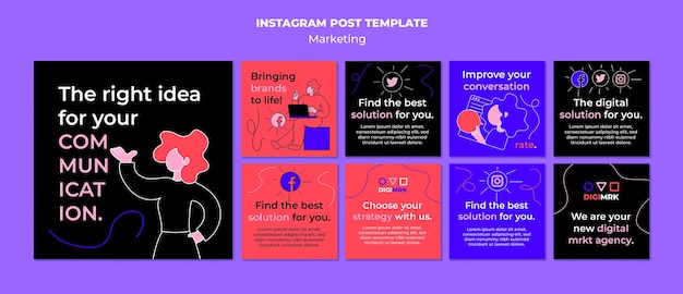 PSD gratuito plantilla de publicación de instagram de marketing dibujada a mano