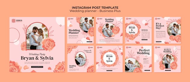 PSD gratuito plantilla de publicación de instagram de planificador de bodas de diseño plano