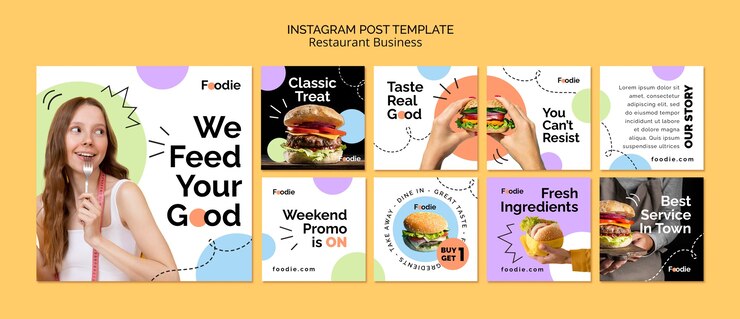 PSD gratuito plantilla de publicación de instagram de restaurante de diseño plano