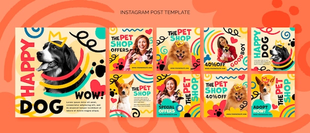 Plantilla de publicación de instagram de tienda de mascotas de diseño plano