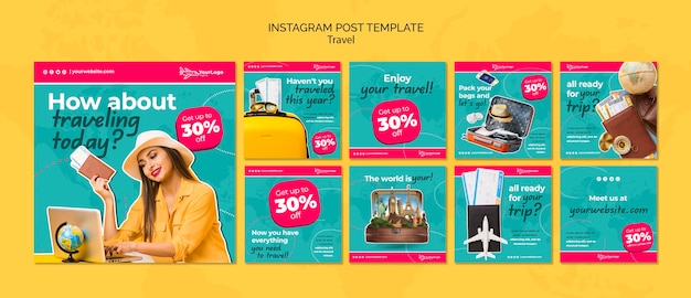 Plantilla de publicación de instagram de viajes de diseño plano