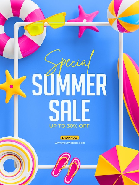 PSD gratuito plantilla de publicación de oferta de descuento de venta de verano con elementos de playa