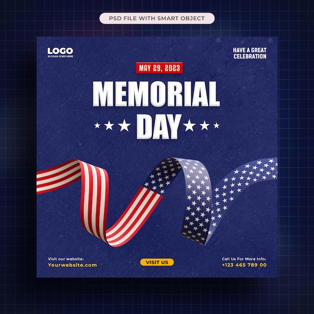 PSD gratuito plantilla de publicación de redes sociales 3d del día conmemorativo de estados unidos