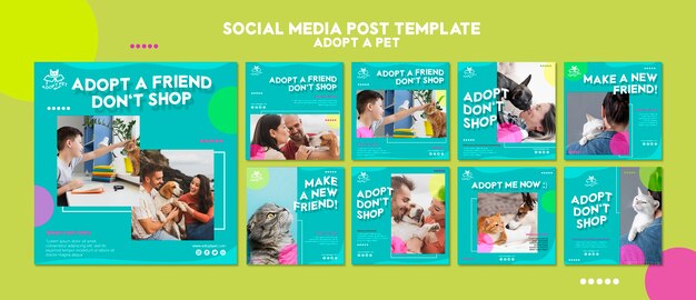 Plantilla de publicación en redes sociales de adopción de mascotas