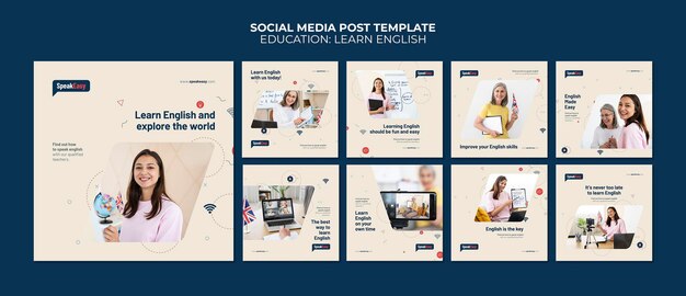 Plantilla de publicación de redes sociales para aprender inglés
