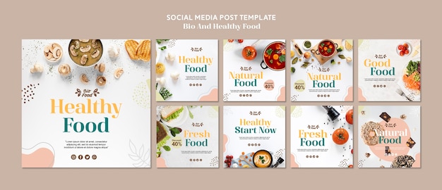 Plantilla de publicación en redes sociales con comida saludable