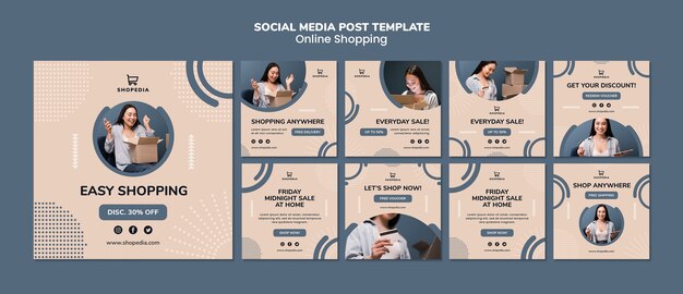 Plantilla de publicación en redes sociales con compras en línea