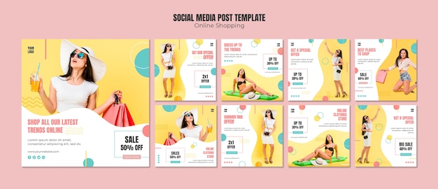 Plantilla de publicación en redes sociales con compras en línea