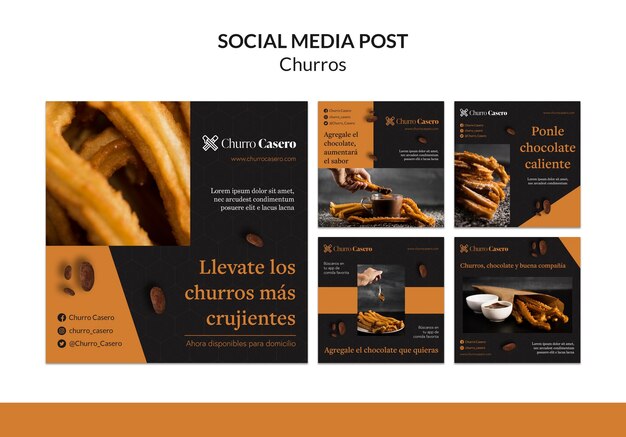 Plantilla de publicación de redes sociales del concepto de churros