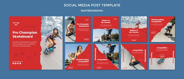 PSD gratuito plantilla de publicación de redes sociales de concepto de skateboard