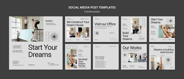 PSD gratuito plantilla de publicación de redes sociales de construcción mínima