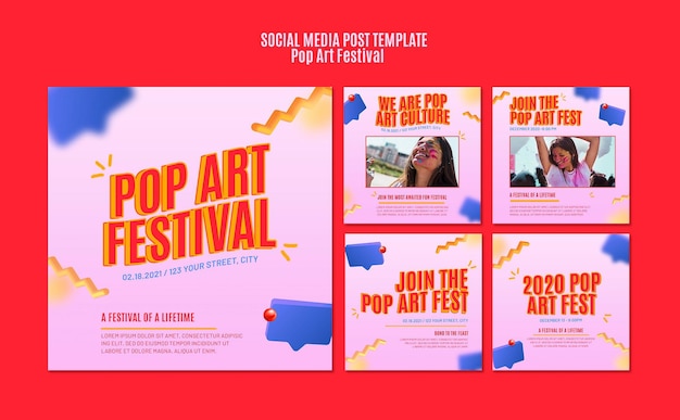 PSD gratuito plantilla de publicación de redes sociales del festival de arte pop