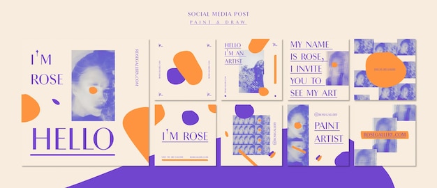Plantilla de publicación de redes sociales de la galería de artistas