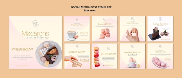 PSD gratuito plantilla de publicación de redes sociales de macarons