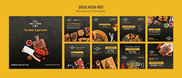 Plantilla de publicación de redes sociales de moody grill