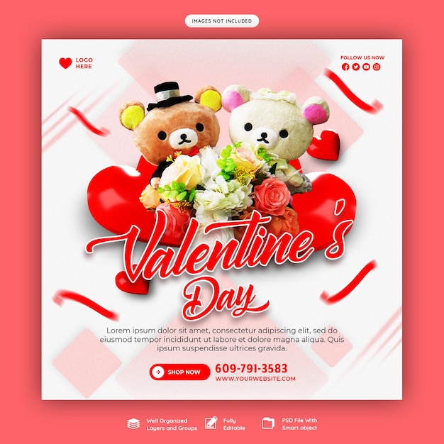 Plantilla de publicación de redes sociales o instagram de venta de descuento de feliz día de san valentín