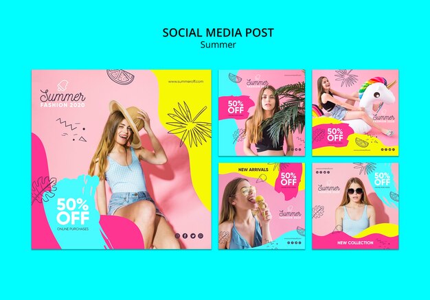 Plantilla de publicación en redes sociales con rebajas de verano