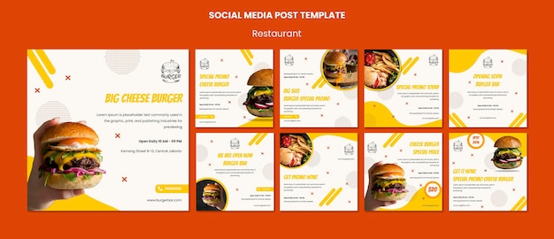 Plantilla de publicación de redes sociales de restaurante de hamburguesas