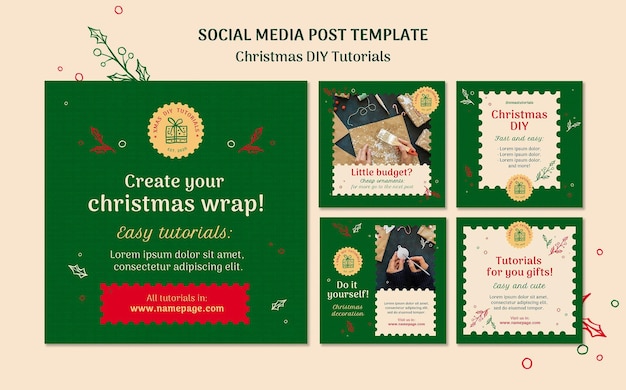 PSD gratuito plantilla de publicación de redes sociales de tutorial de bricolaje navideño