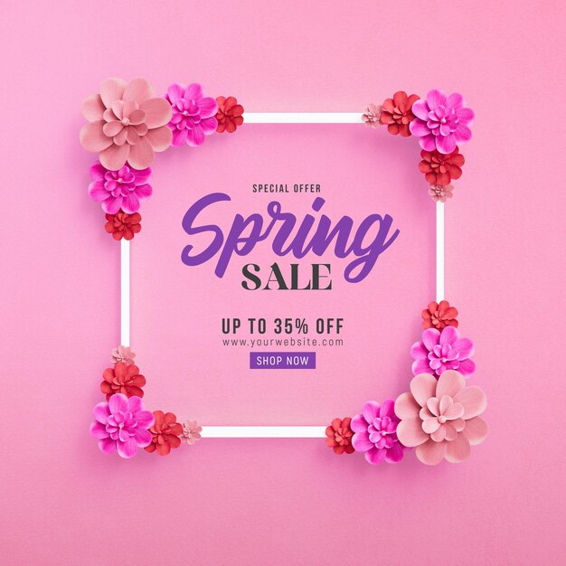 PSD gratuito plantilla de publicación de redes sociales de venta de primavera con hermosas flores
