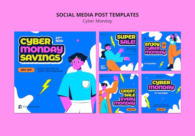 Plantilla de publicaciones de cyber monday en instagram