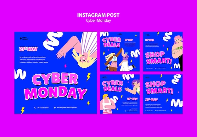 PSD gratuito plantilla de publicaciones de cyber monday en instagram