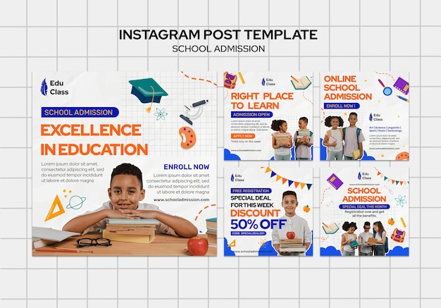 PSD gratuito plantilla de publicaciones de instagram de admisión a la escuela