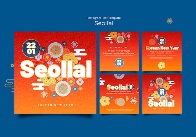 PSD gratuito plantilla de publicaciones de instagram de año nuevo coreano