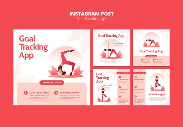 Plantilla de publicaciones de instagram de la aplicación de seguimiento de objetivos