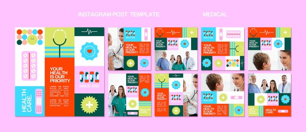 PSD gratuito plantilla de publicaciones de instagram de atención médica de diseño plano
